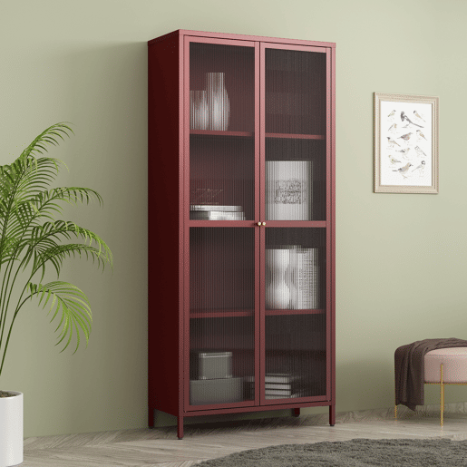 Vitrina Säkylä 2 portas aço 180x80x35 cm vermelho bordeaux en.casa