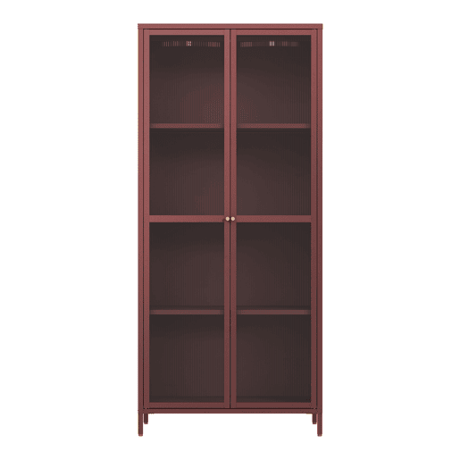 Vitrina Säkylä 2 portas aço 180x80x35 cm vermelho bordeaux en.casa
