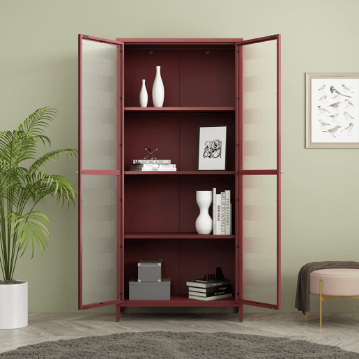 Vitrina Säkylä 2 portas aço 180x80x35 cm vermelho bordeaux en.casa