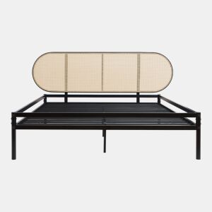 Cama metálica Linköping com cabeceira ovalada + colchão 160x200cm Preto  Efeito rattan en.casa