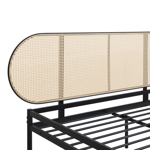 Cama metálica Linköping com cabeceira ovalada + colchão 160x200cm Preto  Efeito rattan en.casa