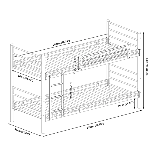 Beliche metálico Bevapis para 2 pessoas 90x200 cm aço Preto en.casa