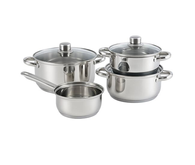 Well home juego de batería de cocina de 7 piezas en acero inoxidable con bases de inducción y mangos ergonómicos