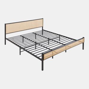 Cama metálica Linköping com cabeceira rectangular + colchão 180x200cm Preto  Efeito rattan en.casa