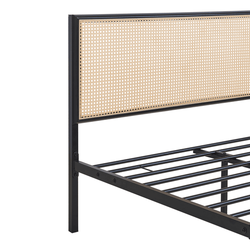 Cama metálica Linköping com cabeceira rectangular + colchão 180x200cm Preto  Efeito rattan en.casa