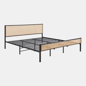 Cama metálica Linköping com cabeceira rectangular 180x200cm Preto  Efeito rattan en.casa