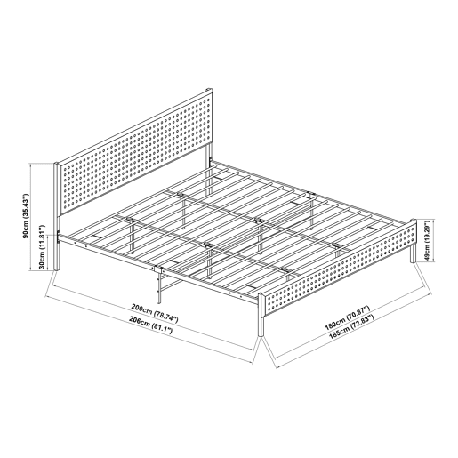 Cama metálica Linköping com cabeceira rectangular 180x200cm Preto  Efeito rattan en.casa