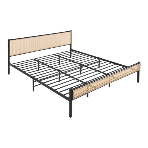Cama metálica Linköping com cabeceira rectangular 180x200cm Preto  Efeito rattan en.casa