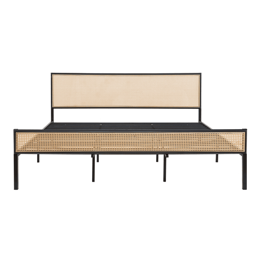 Cama metálica Linköping com cabeceira rectangular 180x200cm Preto  Efeito rattan en.casa