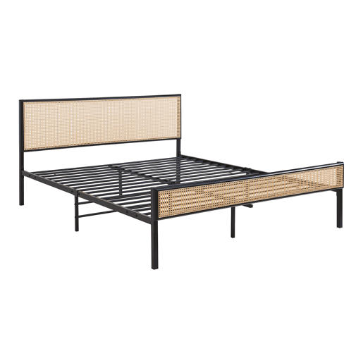 Cama metálica Linköping com cabeceira rectangular 160x200cm Preto  Efeito rattan en.casa