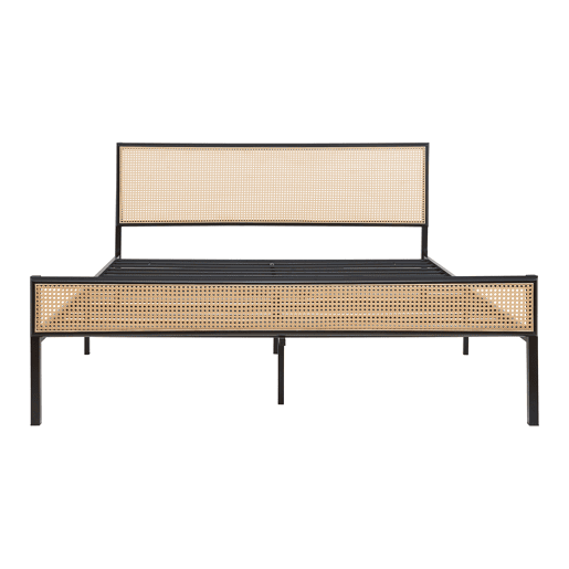 Cama metálica Linköping com cabeceira rectangular 160x200cm Preto  Efeito rattan en.casa