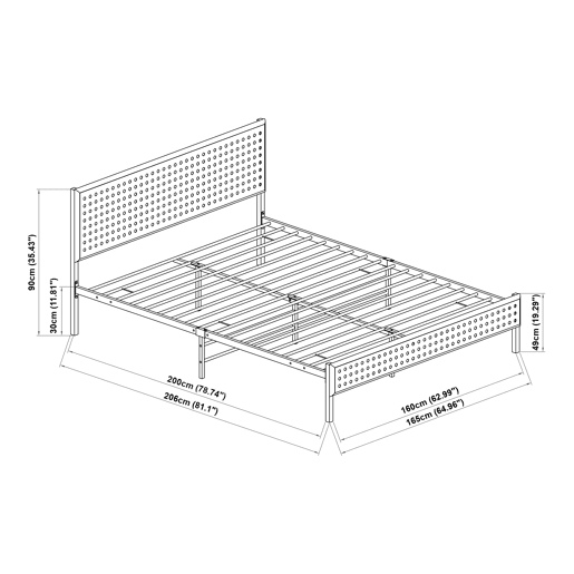 Cama metálica Linköping com cabeceira rectangular + colchão 160x200cm Preto  Efeito rattan en.casa