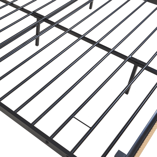 Cama metálica Linköping com cabeceira rectangular + colchão 160x200cm Preto  Efeito rattan en.casa