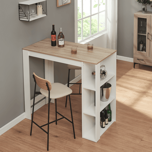 Mesa de bar Danderyd com 3 prateleiras 120x60x106 cm Branco  Carvalho en.casa