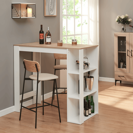 Mesa de bar Danderyd com 3 prateleiras 120x60x106 cm Branco  Carvalho en.casa