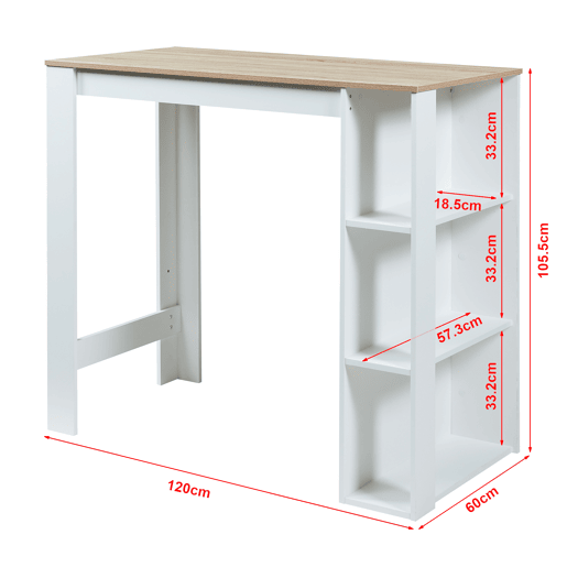 Mesa de bar Danderyd com 3 prateleiras 120x60x106 cm Branco  Carvalho en.casa