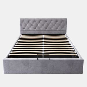 Cama estofada 140x200 cm - Cabeceira capitoné, cama de casal, cama hidráulica com arrumação, estrado - Cinza