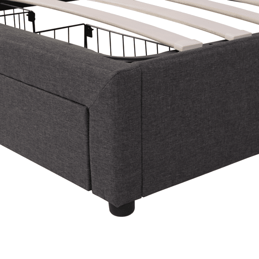 Cama estofada LED 140*190 - armazenamento hidráulico com gavetas e cabeceira rebatível - cinzento