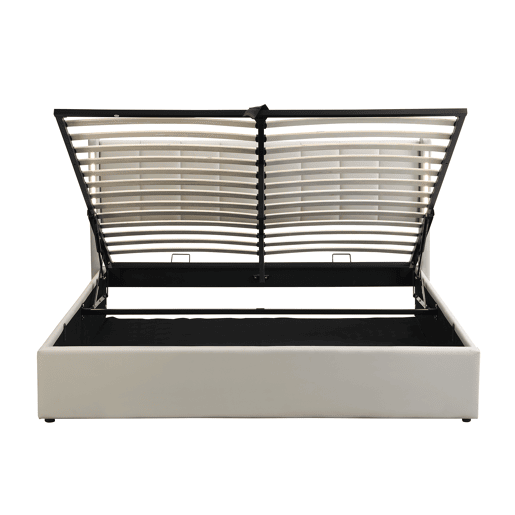 Cama estofada LED 140x190 cm - hidráulica, porta USB, arrumação, cabeceira ajustável - cinzenta