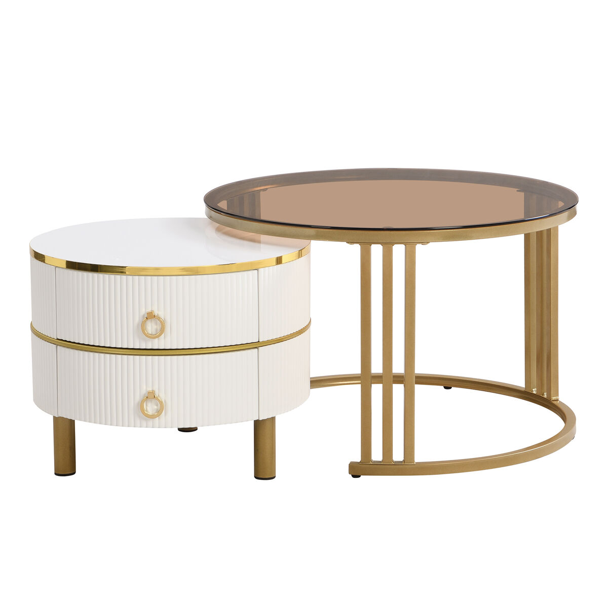 Mesa de centro nido de lujo con 2 cajones y vidrio tintado