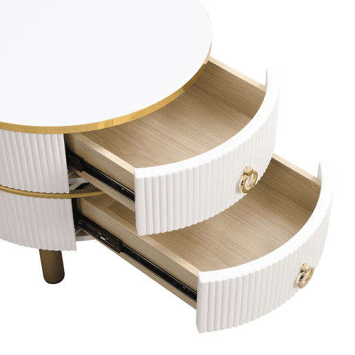 Mesa de centro encaixável de luxo branca e dourada com 2 gavetas e vidro fumado OLNE