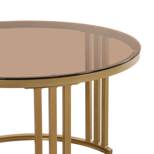 Mesa de centro encaixável de luxo branca e dourada com 2 gavetas e vidro fumado OLNE