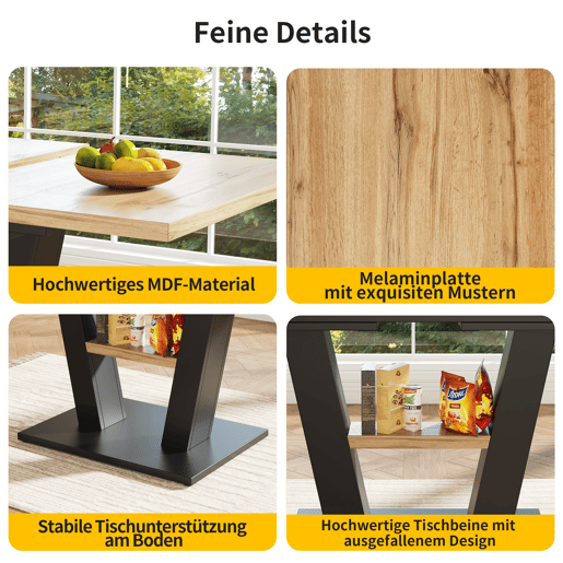 Conjunto de jantar extensível efeito madeira 118-157 cm com 4 cadeiras estofadas em efeito camurça castanha Conjunto de jantar extensível efeito madeira 118-157 cm com 4 cadeiras estofadas em efeito camurça castanha