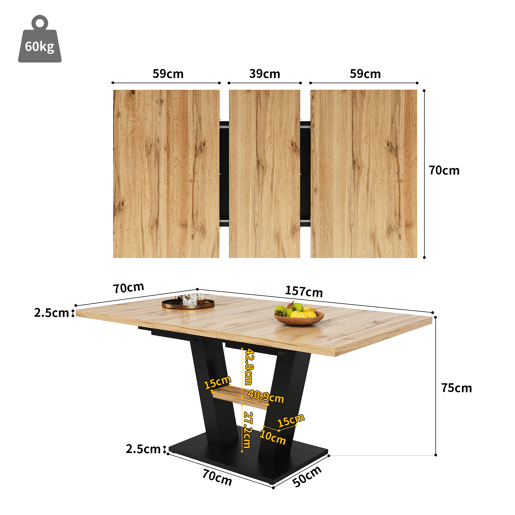 Conjunto de jantar extensível efeito madeira 118-157 cm com 4 cadeiras estofadas em efeito camurça castanha Conjunto de jantar extensível efeito madeira 118-157 cm com 4 cadeiras estofadas em efeito camurça castanha