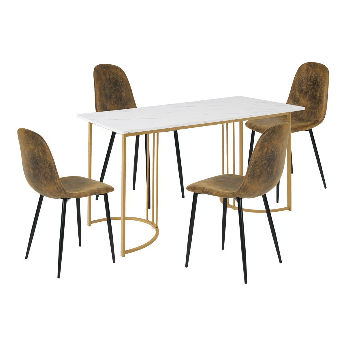 Juego de comedor con mesa efecto mármol y 4 sillas tapizadas