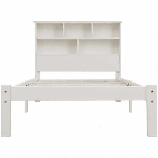 Cama individual 90x200 cm - Cama de madeira maciça com gavetas e estrado, estante, para jovens e adultos - Branco