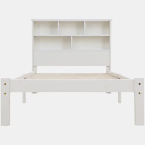 Cama individual 90x200 cm - Cama de madeira maciça com gavetas e estrado, estante, para jovens e adultos - Branco