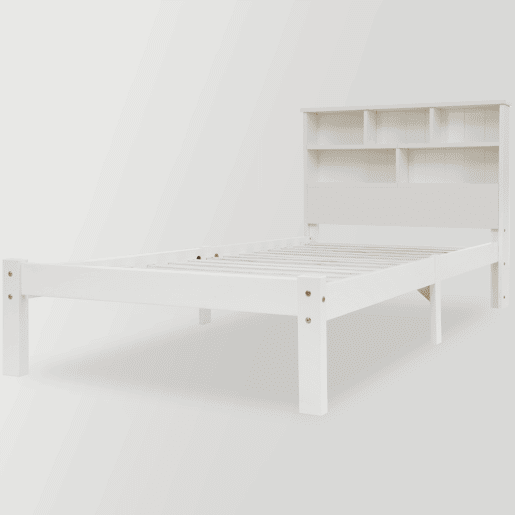 Cama individual 90x200 cm - Cama de madeira maciça com gavetas e estrado, estante, para jovens e adultos - Branco
