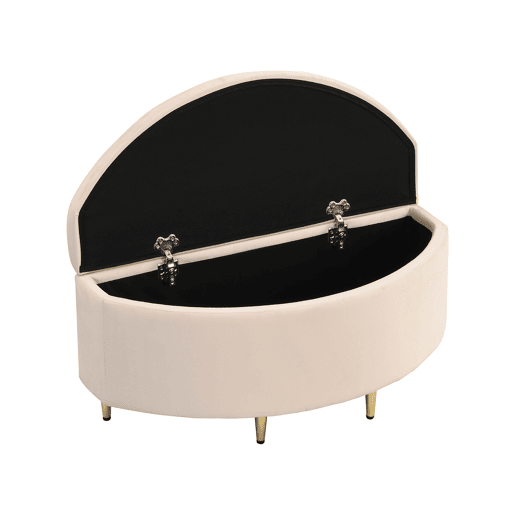 Banco estofado 90x40x42 cm - com arrumação, caixa de veludo, pernas de metal - Bege