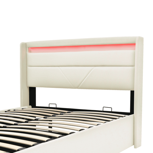 Cama estofada 160x200 - com LED e arrumação - Branco Cama estofada 160x200 - com LED e arrumação - Branco