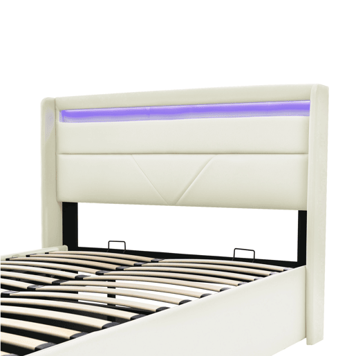 Cama estofada 160x200 - com LED e arrumação - Branco Cama estofada 160x200 - com LED e arrumação - Branco