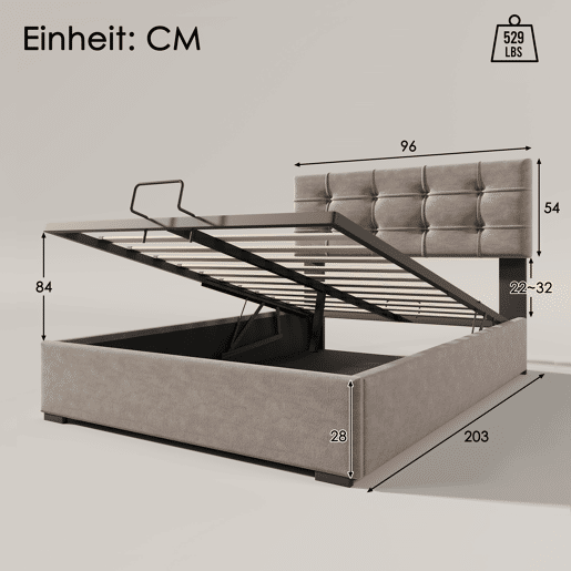 Cama individual 90x200 cm - Cabeceira ajustável, cama com estrado de metal, veludo, estrutura moderna com arrumação - Cinza claro