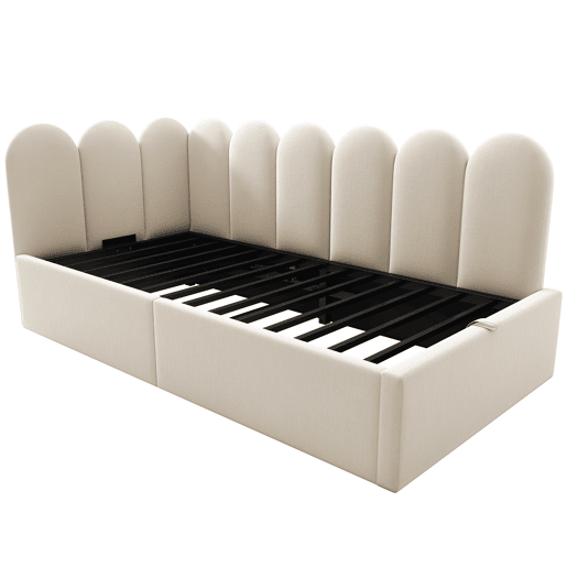Cama divã 90x200 cm - Sofá-cama com arrumação hidráulica, cama infantil com estrado metálico, veludo - Bege