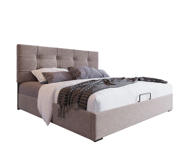 Cama tapizada 140x200cm - cabecero ajustable, cama con somier de lamas y marco de metal, terciopelo, estructura moderna con almacenamiento - gris