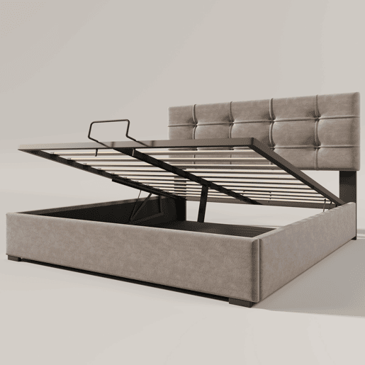Cama estofada 140x200 cm - Cabeceira ajustável, cama com estrado de ripas e estrutura metálica, veludo, estrutura moderna com arrumação - Cinza claro