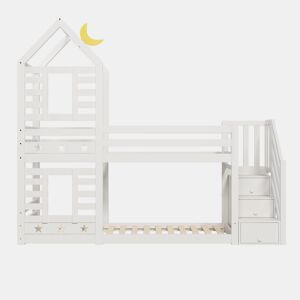Cama infantil 90x200 cm - Cama beliche em forma de árvore com gavetas e proteção anticaída - Branco