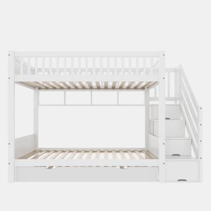 Cama alta 90x200cm - Com cama extraível, prateleira, armário, com arrumação - Branco