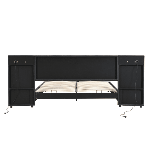 Cama estofada 180x200 cm - hidráulica, com porta USB, carregamento sem fios, lâmpada LED e arrumação - Preto