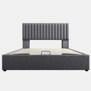 Cama de casal 160x200cm - Polsterbett com arrumação, LED, controlo por aplicação, carregamento USB Tipo C, cabeceira ajustável - Cinza