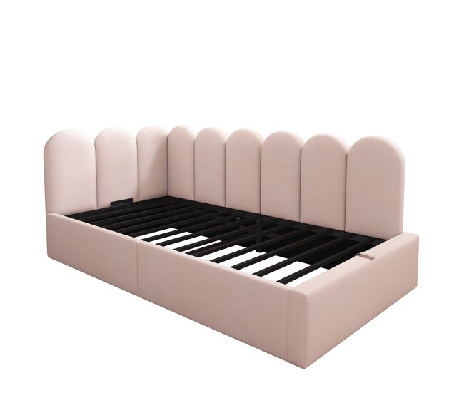 Cama diván 90x200 cm - cama día con sofá hidráulico, almacenamiento, base de metal, terciopelo - rosa