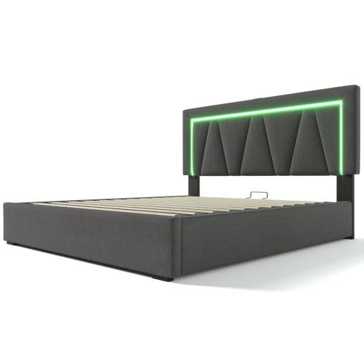 Cama de casal 140x200 - Polsterbett LED com USB Tipo C e luz LED - Bege