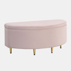 Banco estofado 90 x 40 x 42 cm - com arrumação, tampa de veludo, pernas de metal - Rosa