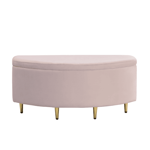 Banco estofado 90 x 40 x 42 cm - com arrumação, tampa de veludo, pernas de metal - Rosa