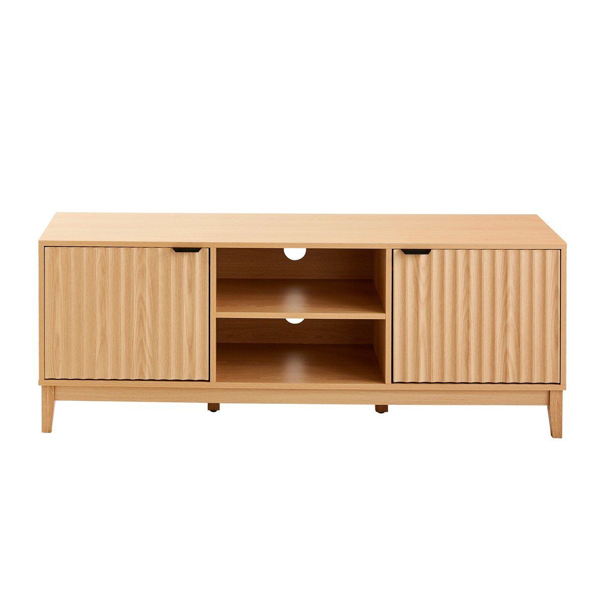 Mueble de tv con 2 compartimentos abiertos y 2 puertas de frente acanalado l140 cm - bologne
