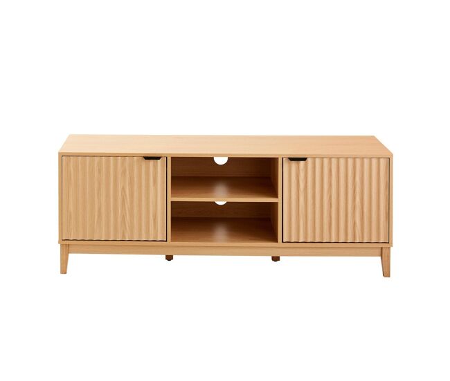 Mueble de tv con 2 compartimentos abiertos y 2 puertas de frente acanalado l140 cm - bologne