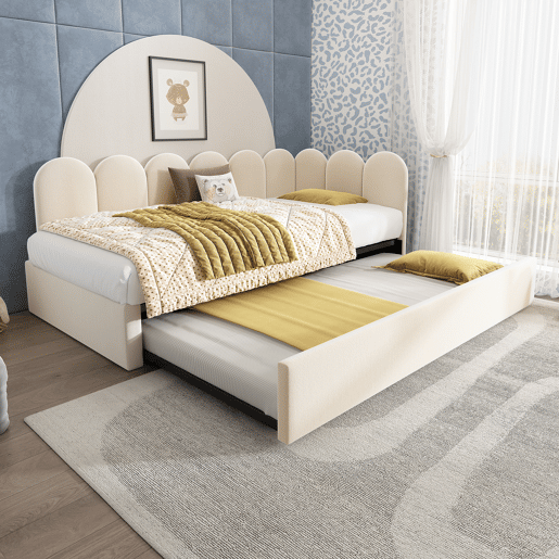 Cama divã 90x200 cm - Sofá-cama com cama extraível 90x190 cm, cama infantil com estrado de ripas, veludo - Bege